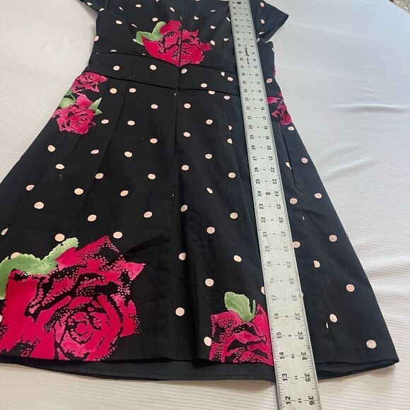Nanette Lepore Black Floral Polka Dot Print Fit & Flare Dress Size 6 - Picture 6 of 6